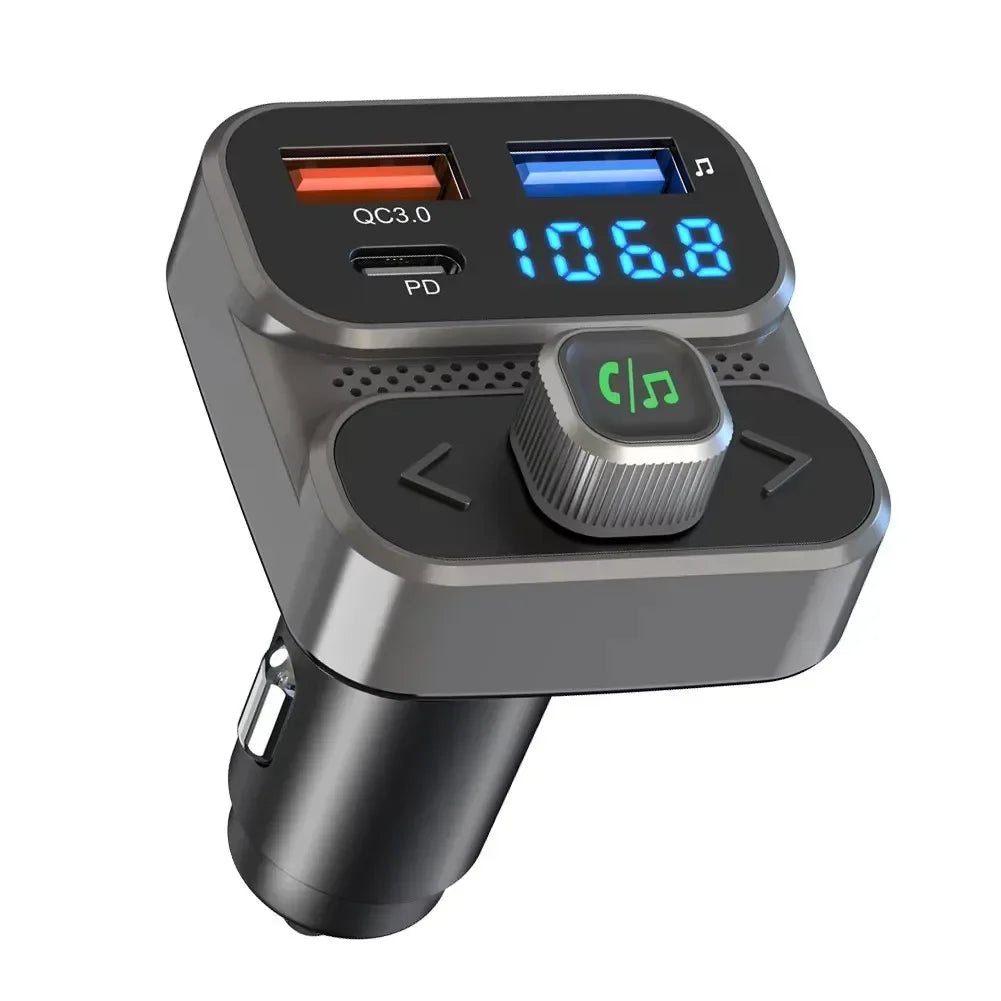 Bluetooth 5.0 FM Transmitter For Car FM Bluetooth Car Adapter Car Charger Bass Boost 3 Ports Charger Bluetooth Adapter