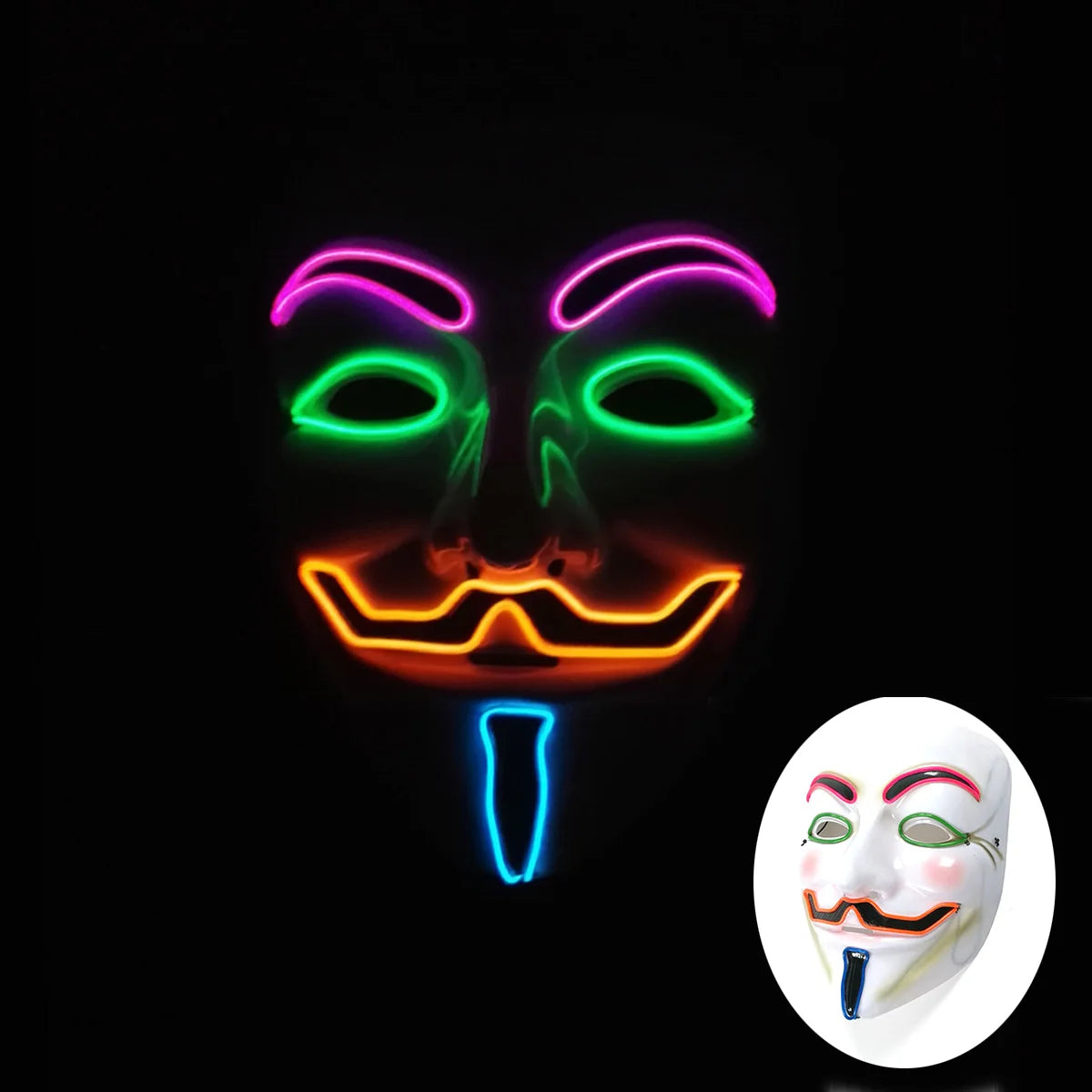 Mixed 4 Colors Halloween Luminous LED Mask Costumes Cosplay Guy Fawkes Mask V For Vendetta Mask Light Up Halloween Night