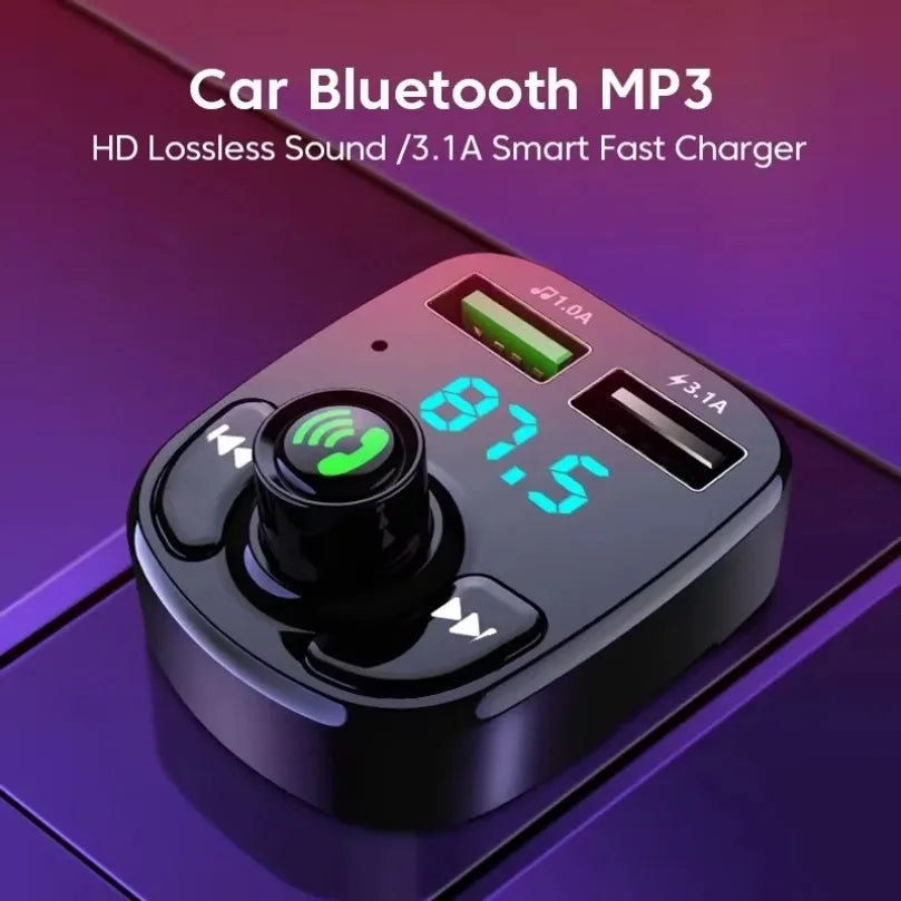 Bluetooth 5.0 LED MP3 Car Bluetooth FM Audio Receiver Hands-Free Transmitter 2.1A 3.1A QC3.0 PD Type C Dual USB Car kit Charger