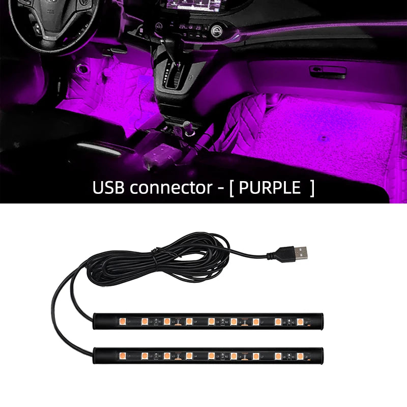 LED Car Interior Ambient Foot Light with USB Backlight Lighting 5V Auto Decorative Atmosphere Neon Lamp Vehicle Accessories