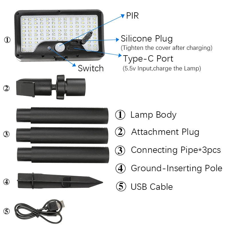 Solar Motion Sensor Garden Light, 5 - 6m Detection, 360° Rotatable Lamp, 4 Lighting Modes, Weatherproof Lighting, for Outdoor