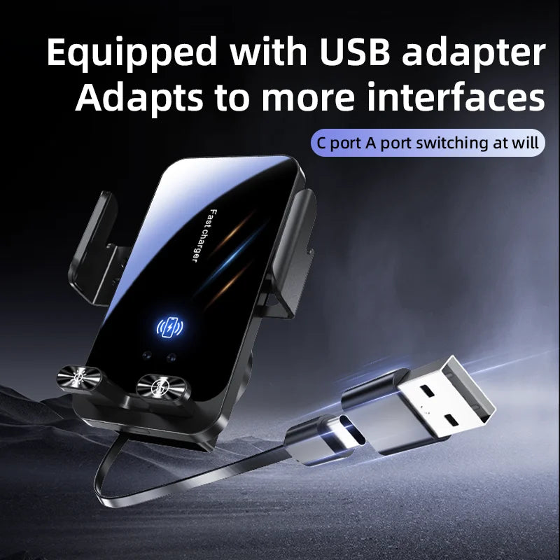 Magnetic Charger 15W Wireless Car Phone Holder with Cable Fast Charging Infrared Sensing Car Mount for iPhone Android