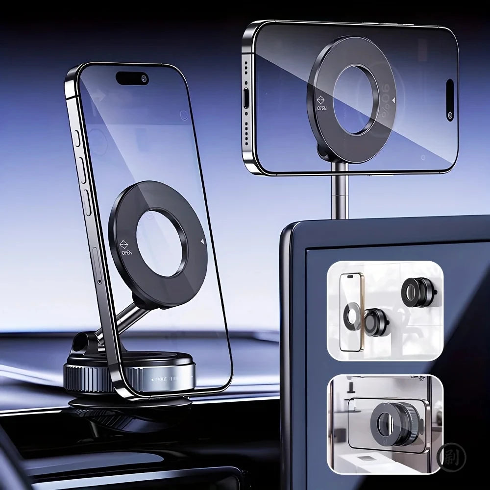 Strong Magnetic Car Phone Holder Foldable Design 360° Adjustable Vacuum Mount for Car/Desk/Bathroom/Universal Use