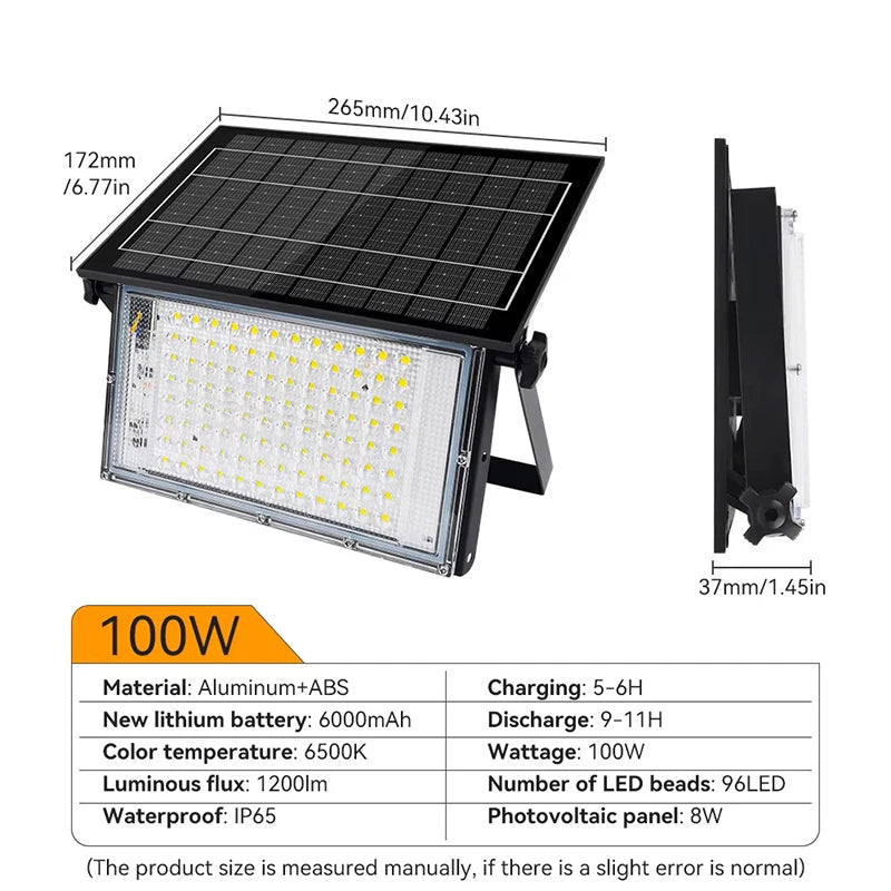 100W 200W LED Portable LED Solar Flood Lights Outdoor Camping Light Waterproof IP65 Wall Light for Garden Backyard