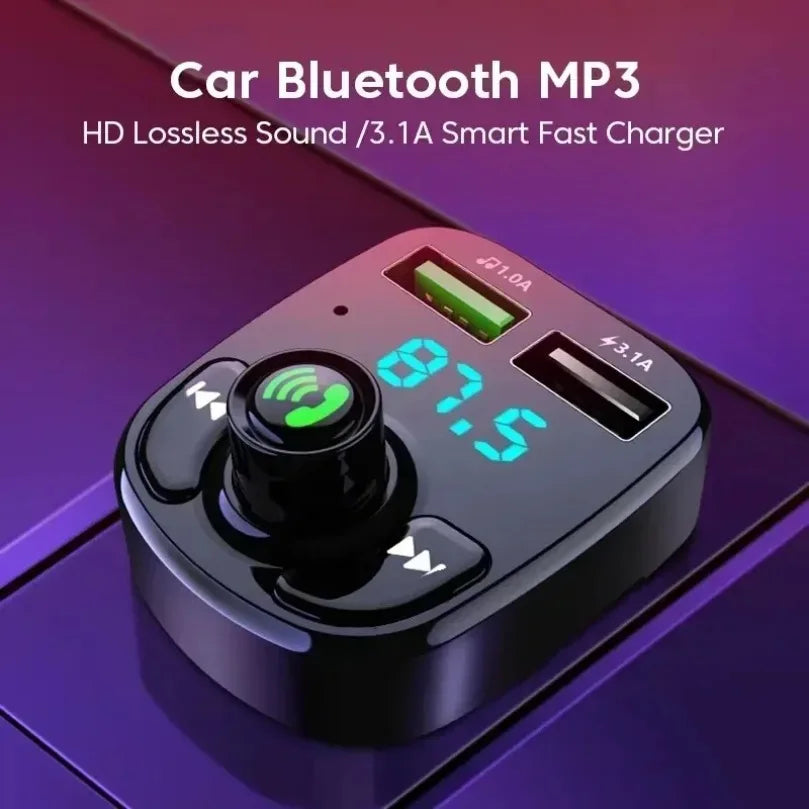 Bluetooth 5.0 LED MP3 Car Bluetooth FM Audio Receiver Hands-Free Transmitter 2.1A 3.1A QC3.0 PD Type C Dual USB Car kit Charger