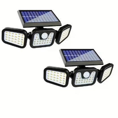 Solar-powered Outdoor Motion-sensor Lights 3-head 270° Wide-angle Security Lights for Yards Patios Garages Driveways Lighting
