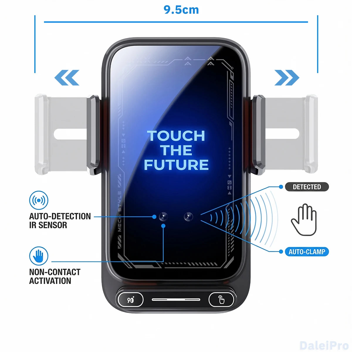 Car Phone Charger Phone Holder 15W Wireless &amp; Wired Charger Auto Sensing One-Touch Release and Rotation Qi FCC ROHS Certified