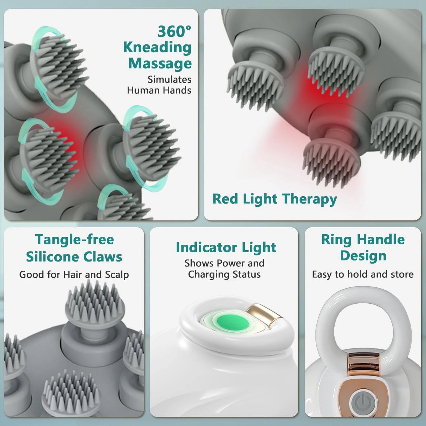 Electric Scalp Massager Cordless Waterproof Head Massager with Kneading Nodes, Handheld Hair Brush for Cleaning & Relaxation