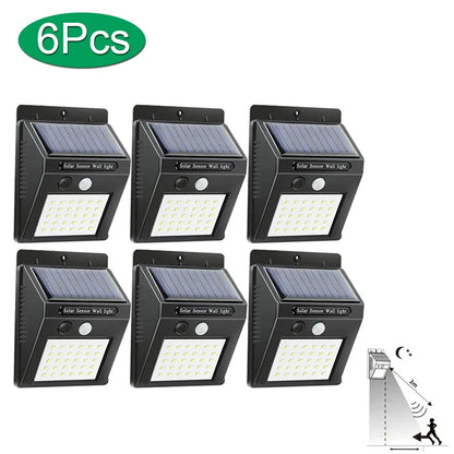 6/30 LED Solar Light PIR Motion Sensor Wall Light Outdoor Solar Lamp Waterproof Solar Powered Sunlight Street Lamp Garden Decor