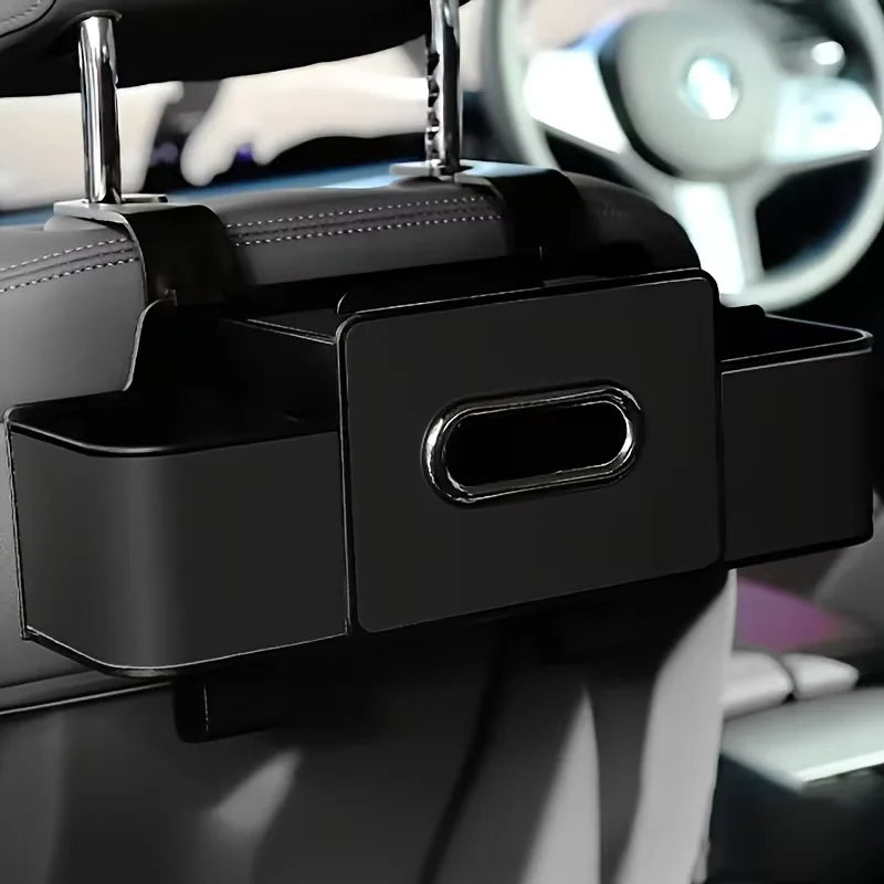 Car Seat Organizer with ABS Box &amp; Tissue Holder. Double Storage for Snacks/Drinks. Easy Install, Durable Resin for All Cars.