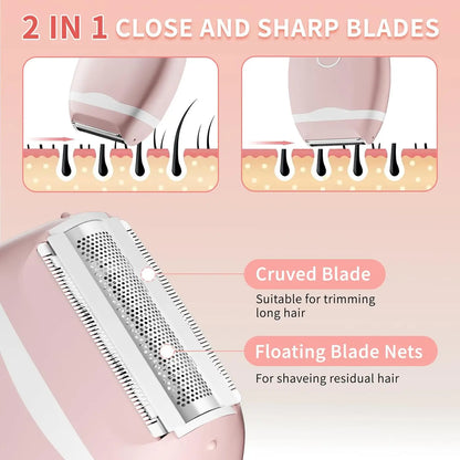 Facial Hair Remover for Women  Wet Dry Use Electric Shaver Portable Bikini Trimmer for Face,Legs,Underarms and Bikini Line