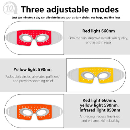 LED Eye Mask, 3 Modes Red Light Therapy, Soothe skin, Lifting Facial Quality, Reduces Dark Circles, Full Eye Coverage, For Women
