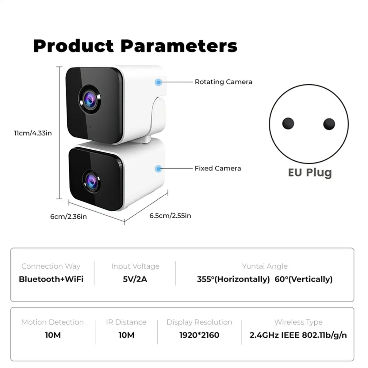 4MP Tuya WiFi Camera Dual Lens Dual Screen Human Tracking Ai Human Detection Video Surveillance SmartLife Camera EU PLUG