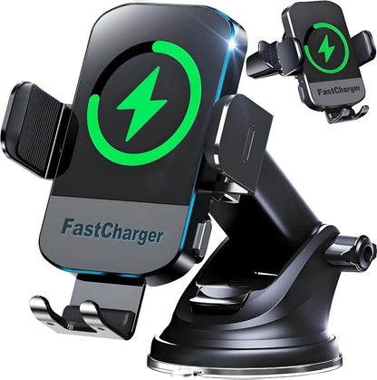 Wireless Car Charger, 2025 Upgrade 15W Fast Charging Auto Clamping Car Phone Holder Charger, Phone Holders for car Mount