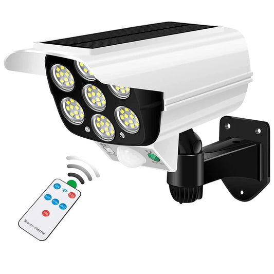 Solar Outdoor Motion Sensor Light 77 LED Spotlight With Waterproof Wireless Fake Security Camera for Porch Garden Patio Driveway