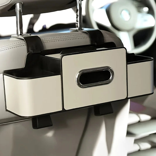 Car Seat Organizer with ABS Box & Tissue Holder. Double Storage for Snacks/Drinks. Easy Install, Durable Resin for All Cars.