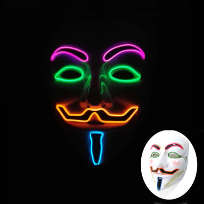 Mixed 4 Colors Halloween Luminous LED Mask Costumes Cosplay Guy Fawkes Mask V For Vendetta Mask Light Up Halloween Night