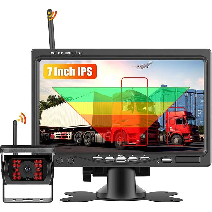 AI Human Vehicle Detection BSD 7" 1080P Digital Wireless Backup Camera Monitor Night Vision 12V-24V for Truck RV Trailer Bus