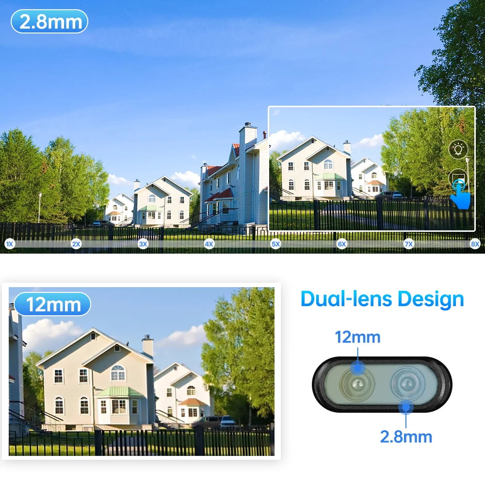 4MP 8X  iCsee  APP Dual Lens  FlashLight Siren Alarm WIFI IP Camera AI Humanoid Detection Auto Tracking CCTV Baby Monitor