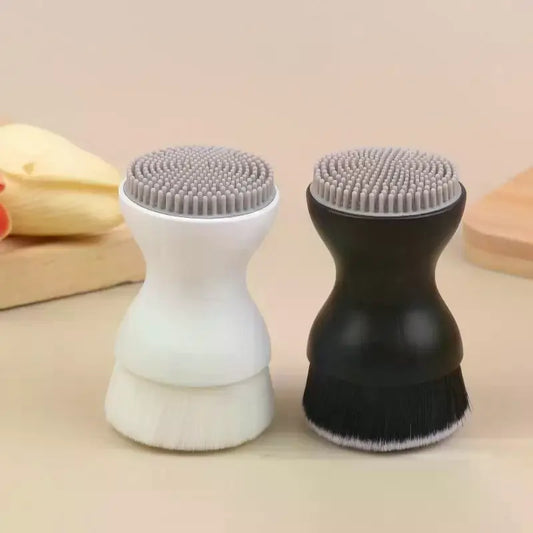 Double-Sided Mini Manual Facial Cleansing Brush Silicone Massage Face Brush Soft Bristles Handheld Cleaning Device Pore Cleaner