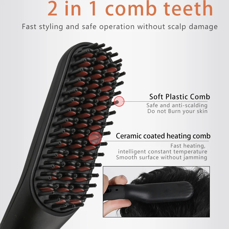 Electric Hair Comb Brush Beard Straightener Multifunctional Hair Straightening Comb Hair Curler Fast Heating Styling Tools
