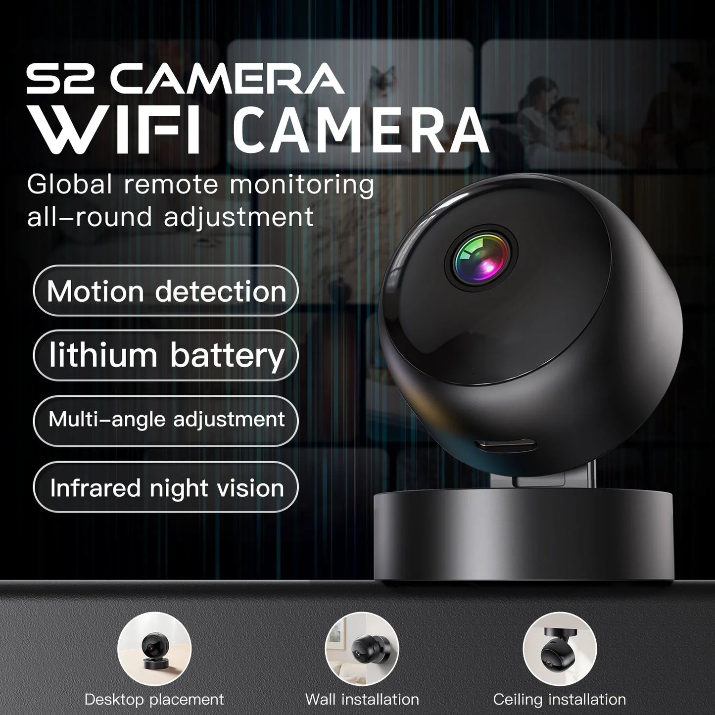 Wireless Security Camera 360° Full Coverage View WiFi HD Motion Detection Night Vision Indoor Outdoor Remote Monitor