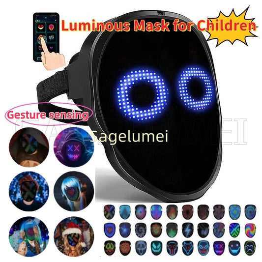 LED Mask with Gesture Sensing for Halloween Party Festival Performance Kids Luminous Mask NEW Children Electronic Light up Mask