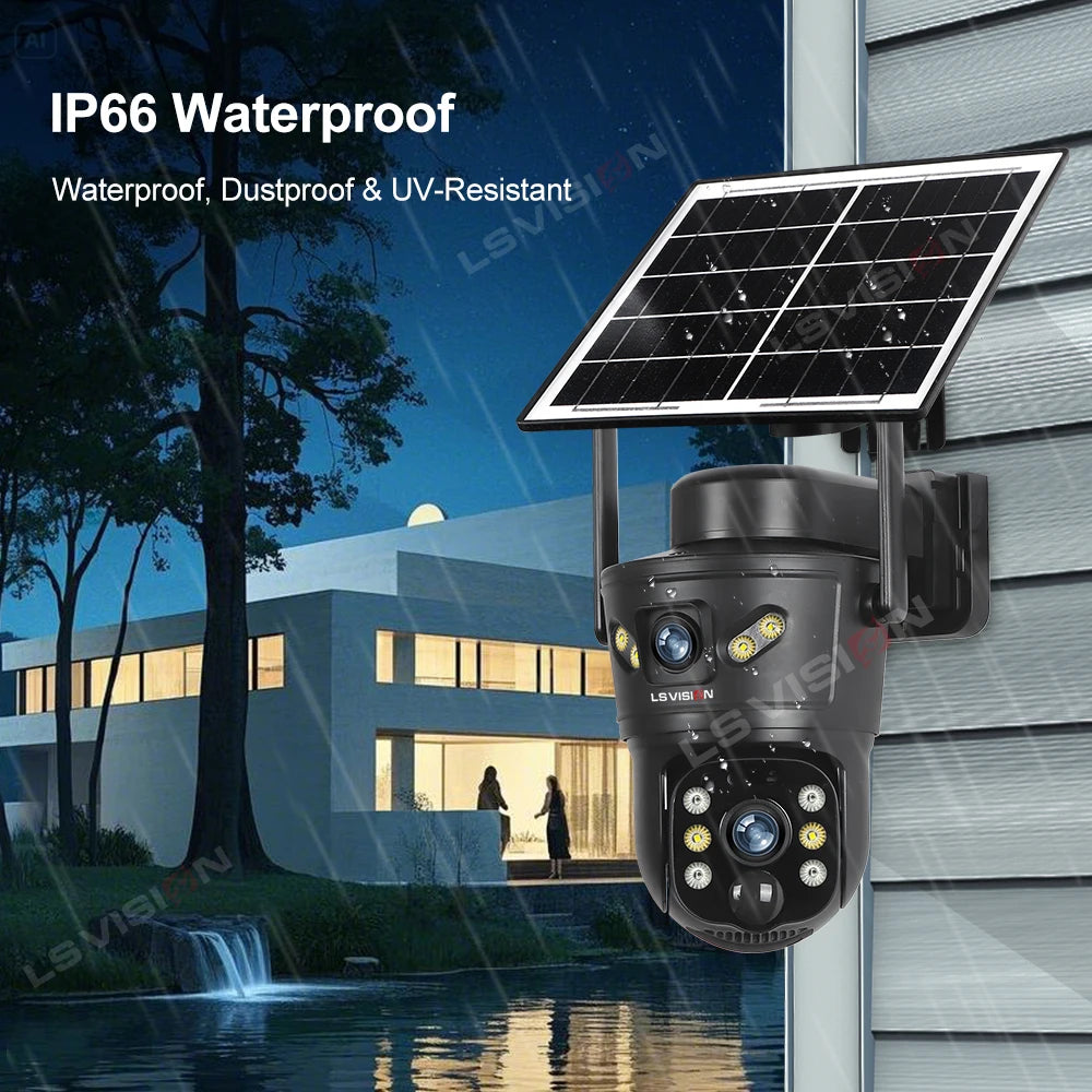 LS VISION 4G /WIFI Outdoor Solar Camera 8MP Dual Lens PIR Sim Card built in Night Vision Waterproof Security Camara Battery CCTV