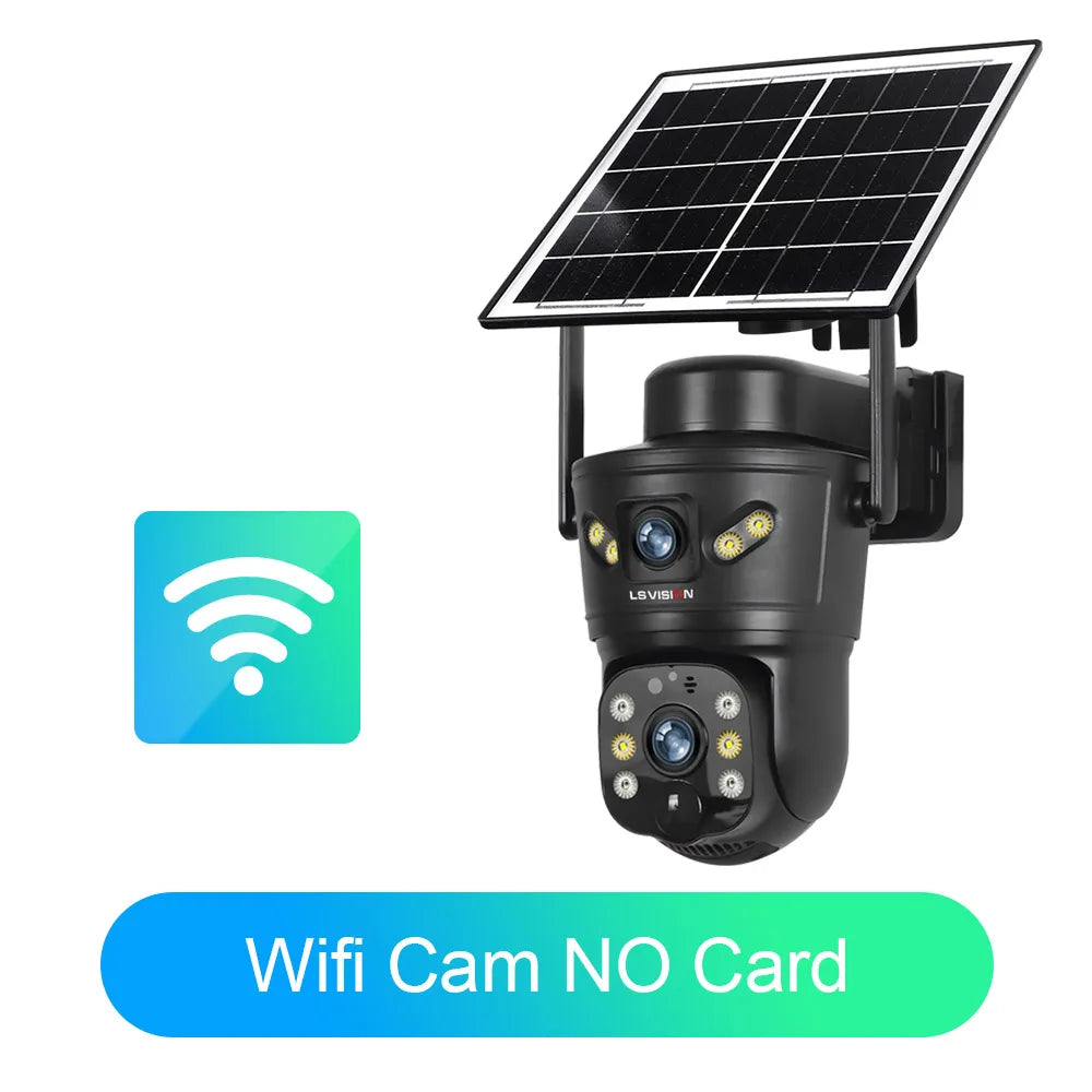 LS VISION 4G /WIFI Outdoor Solar Camera 8MP Dual Lens PIR Sim Card built in Night Vision Waterproof Security Camara Battery CCTV
