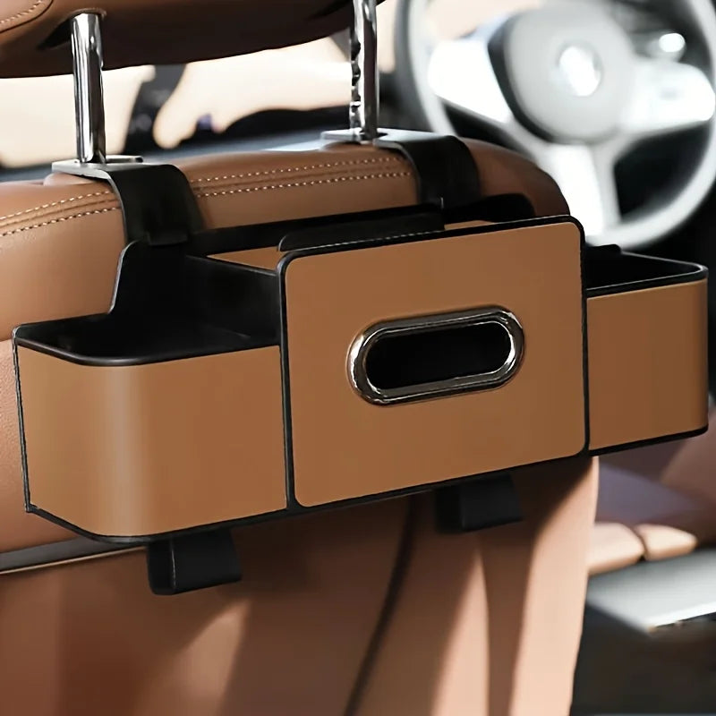 Car Seat Organizer with ABS Box &amp; Tissue Holder. Double Storage for Snacks/Drinks. Easy Install, Durable Resin for All Cars.