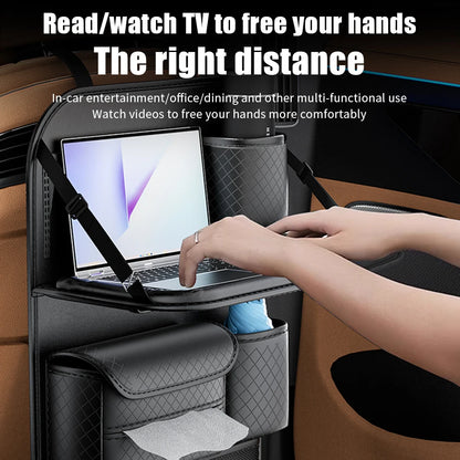 Car Seat Back Organizer Leather Pad Bag Car Storage Organizer Foldable Table Tray Travel Storage Bag Auto Accessories
