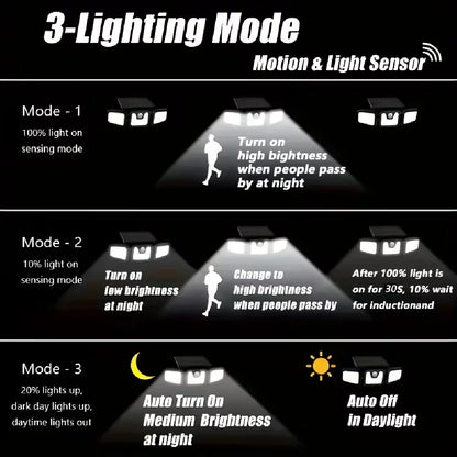 Solar-powered Outdoor Motion-sensor Lights 3-head 270° Wide-angle Security Lights for Yards Patios Garages Driveways Lighting