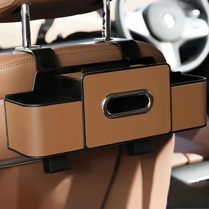 Car Seat Organizer with ABS Box &amp; Tissue Holder. Double Storage for Snacks/Drinks. Easy Install, Durable Resin for All Cars.