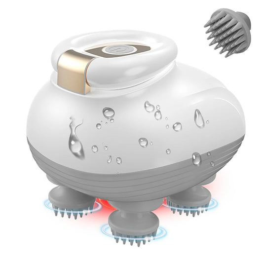 Electric Scalp Massager Cordless Waterproof Head Massager with Kneading Nodes, Handheld Hair Brush for Cleaning & Relaxation