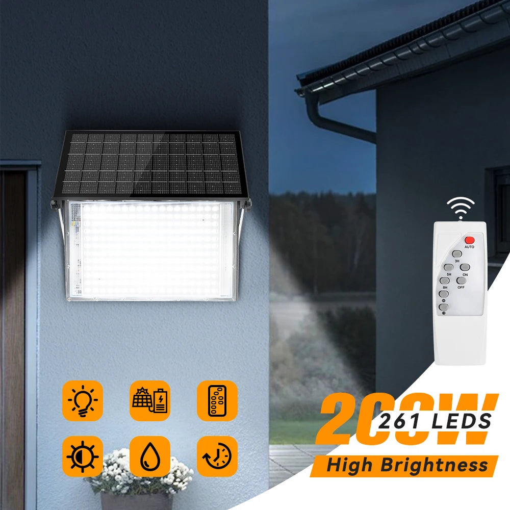 100W 200W LED Portable LED Solar Flood Lights Outdoor Camping Light Waterproof IP65 Wall Light for Garden Backyard
