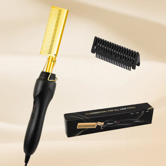 Portable hair straightening brush 2-in-1 hot comb electric hair straightening tool, hair straightening stick styling tool