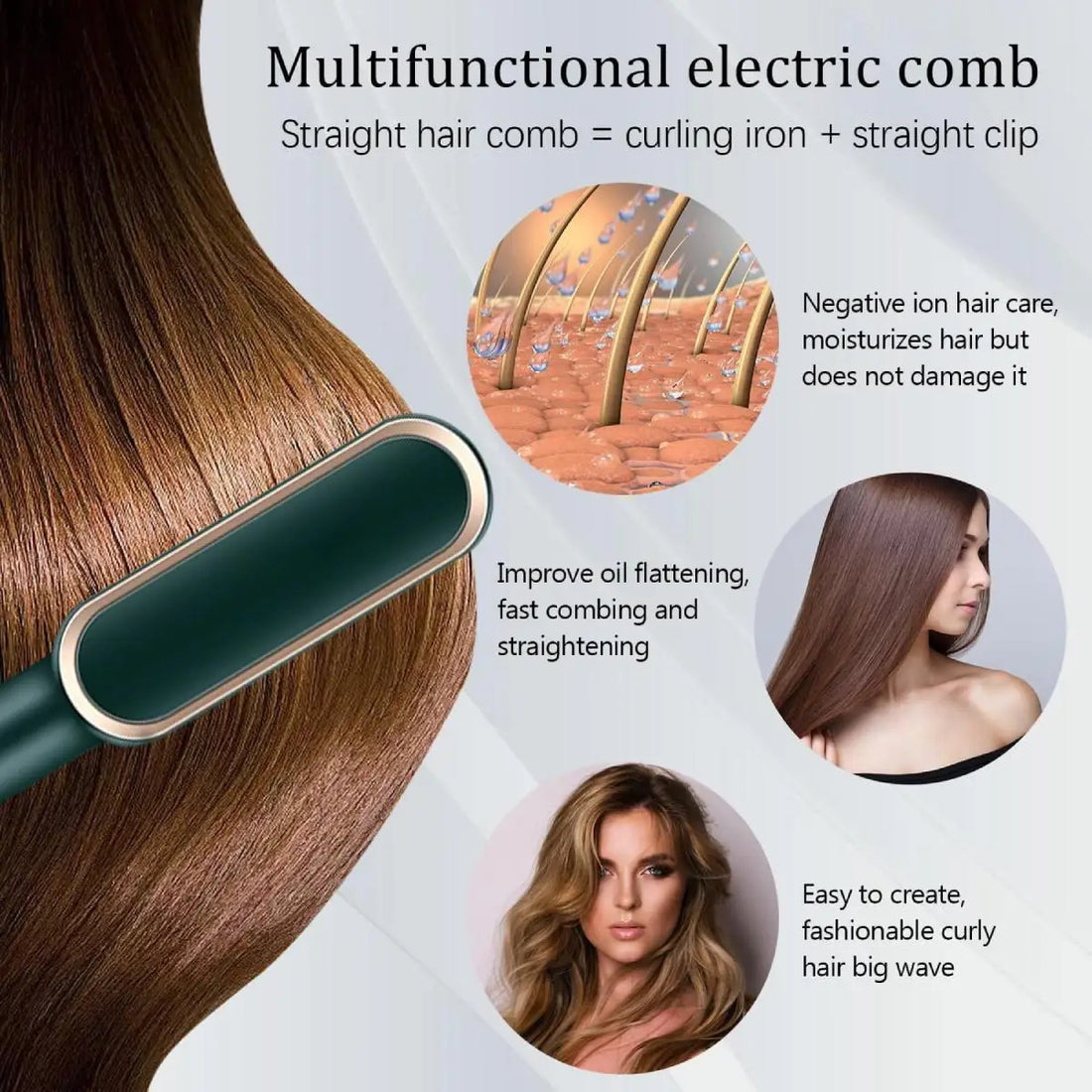 Electric Hair Straightener Brush, Durable Straightening Comb, Multi-use Styling Tool for Home &amp; Salon Hairdressing Use.