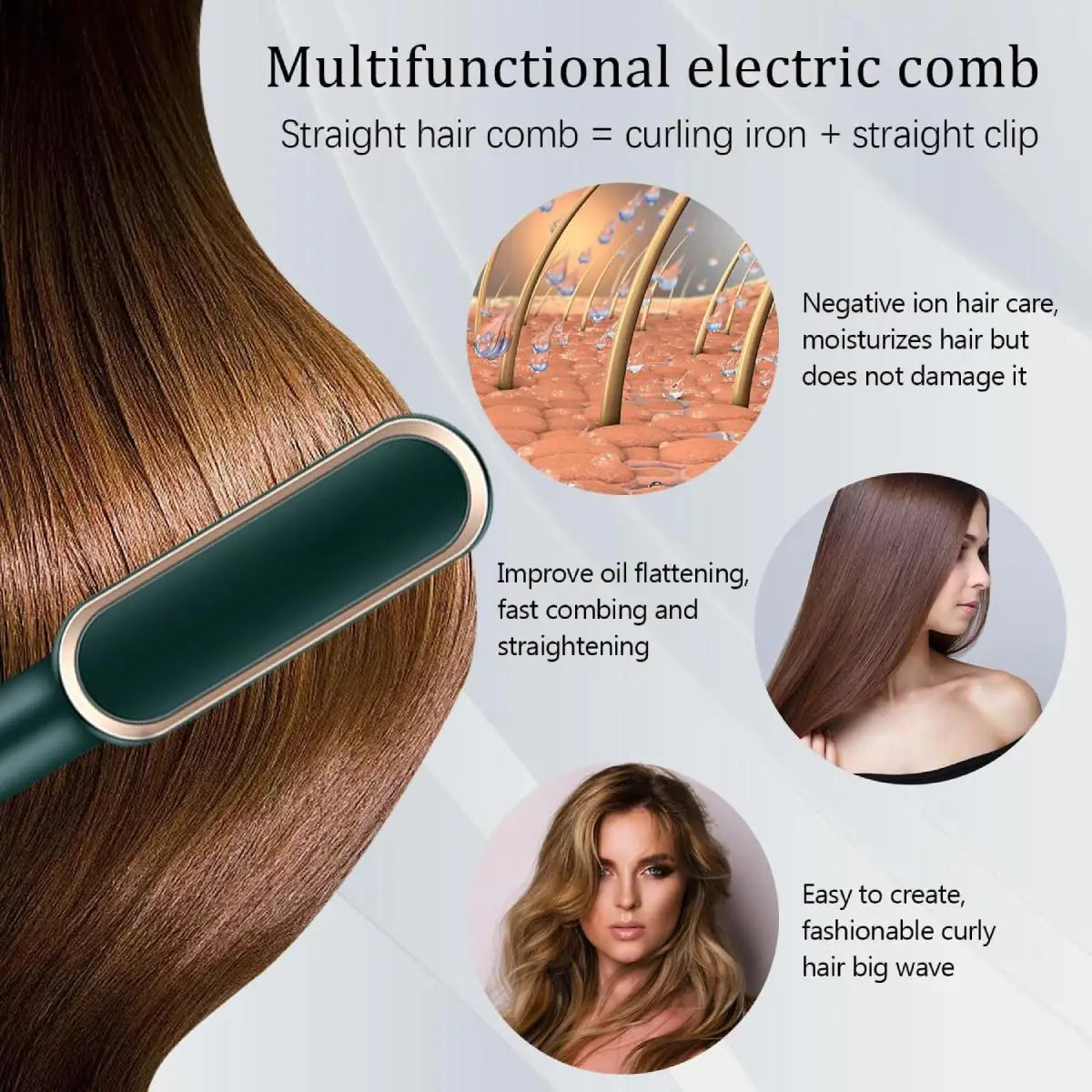 Electric Hair Straightener Brush, Durable Straightening Comb, Multi-use Styling Tool for Home & Salon Hairdressing Use.