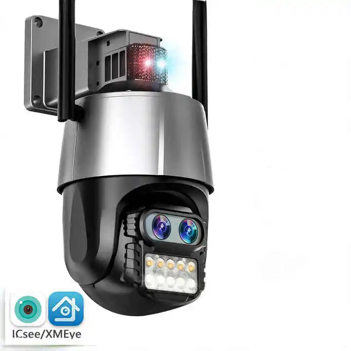 4MP 8X  iCsee  APP Dual Lens  FlashLight Siren Alarm WIFI IP Camera AI Humanoid Detection Auto Tracking CCTV Baby Monitor