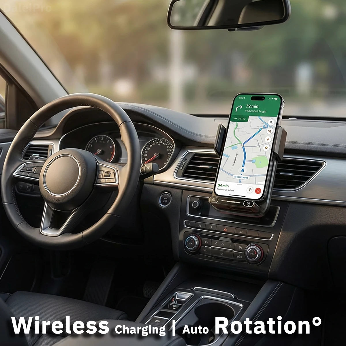 Car Phone Charger Phone Holder 15W Wireless &amp; Wired Charger Auto Sensing One-Touch Release and Rotation Qi FCC ROHS Certified