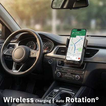Car Phone Charger Phone Holder 15W Wireless &amp; Wired Charger Auto Sensing One-Touch Release and Rotation Qi FCC ROHS Certified