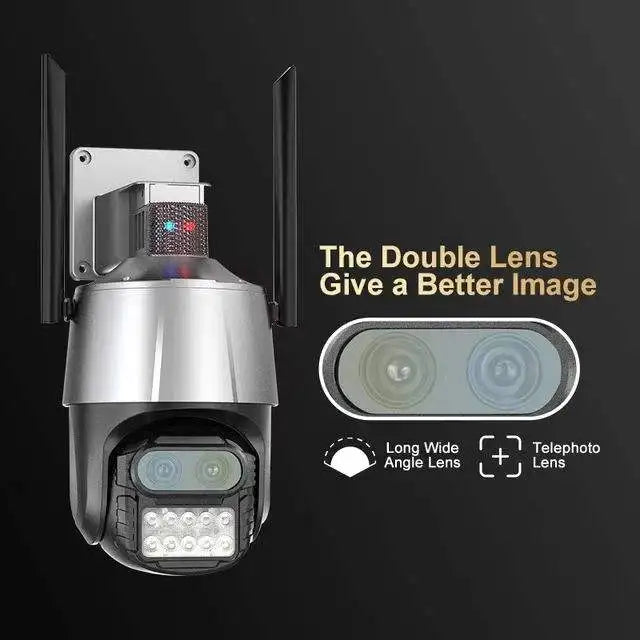 4MP 8X  iCsee  APP Dual Lens  FlashLight Siren Alarm WIFI IP Camera AI Humanoid Detection Auto Tracking CCTV Baby Monitor