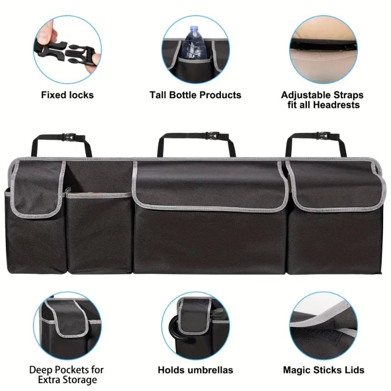Car Seat Organizer 4 Pocket With 3 Lids Durable Nylon Foldable Storage Multi Functional For SUV Truck Van Car Tools Accessories