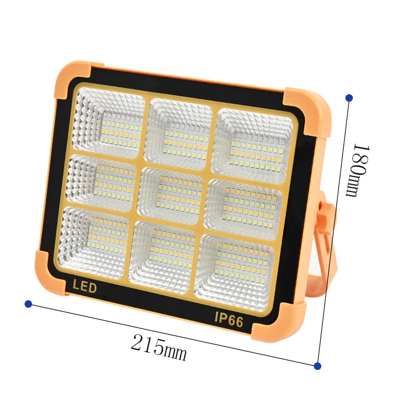 Solar Flood Light Portable LED Work Solar Light 100W IP66 with 5 Gear Adjustable Brightness Rechargeable LED Floor Light