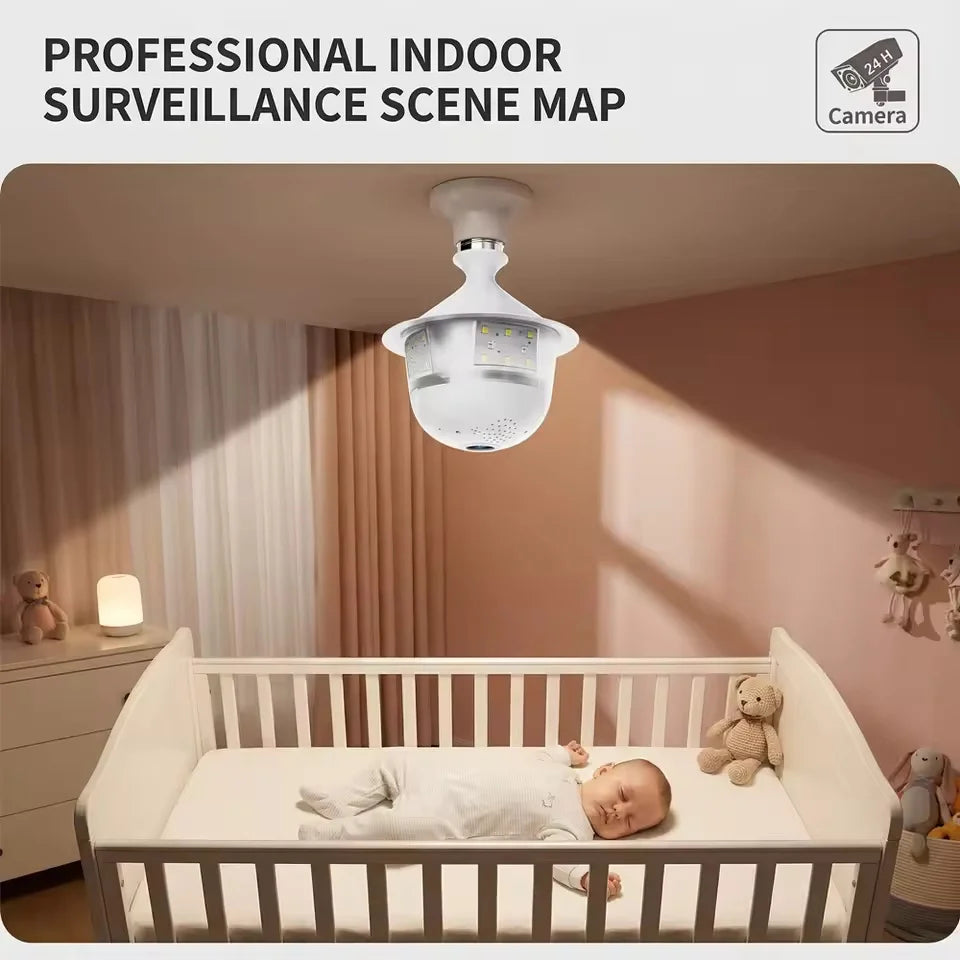 5MP Wifi 360 Panoramic Fisheye Indoor IP CCTV Bulb Security Camera Full Color Night Vision Two-Way Voice Wireless Auto Tracking