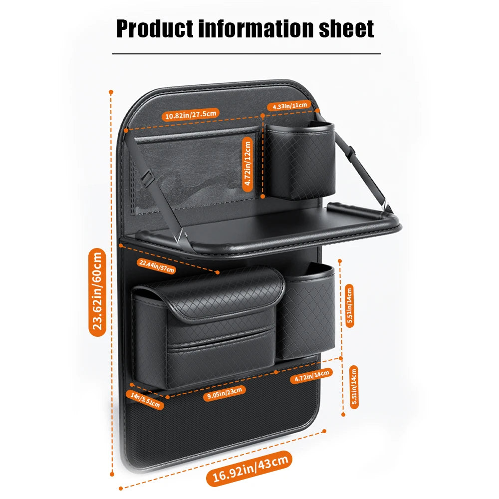 Car Seat Back Organizer Leather Pad Bag Car Storage Organizer Foldable Table Tray Travel Storage Bag Auto Accessories