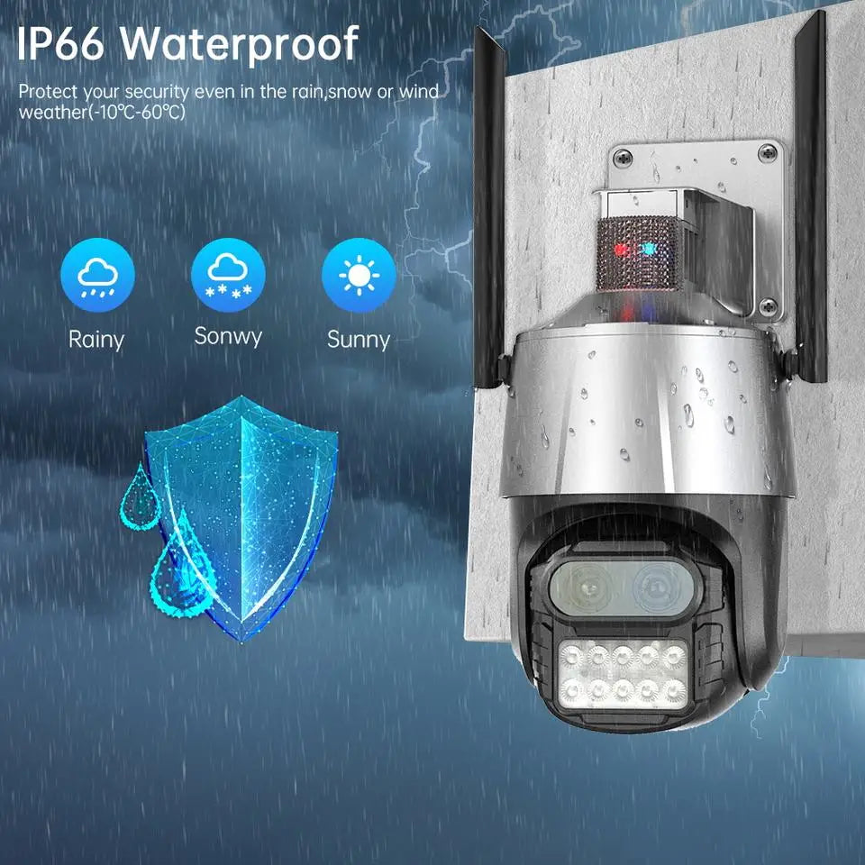 4MP 8X  iCsee  APP Dual Lens  FlashLight Siren Alarm WIFI IP Camera AI Humanoid Detection Auto Tracking CCTV Baby Monitor