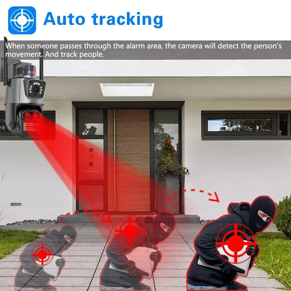 360 Wireless Outdoor 6K 12MP WiFi Security Camera ICSee Smart Three Lens 8X Zoom Video Surveillance IP Camera CCTV Auto Tracking