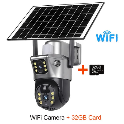 4G / WiFi Solar Camera Dual Lenses Outdoor 8MP 4K Low Power Battery IP Camera PIR Night Vision V380 Pro CCTV Security Protection