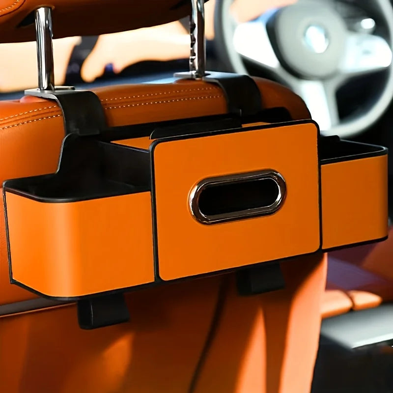 Car Seat Organizer with ABS Box &amp; Tissue Holder. Double Storage for Snacks/Drinks. Easy Install, Durable Resin for All Cars.